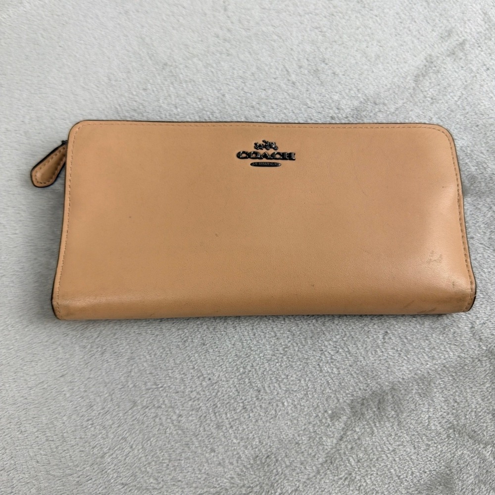 Coach Slim Envelope‎ Wallet Tan Leather Bifold Zip Pocket Logo